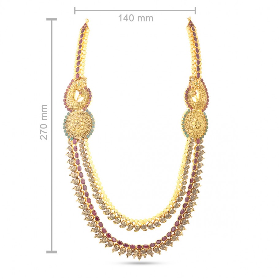 Ruby Emerald Haram - Long Necklaces - Gold