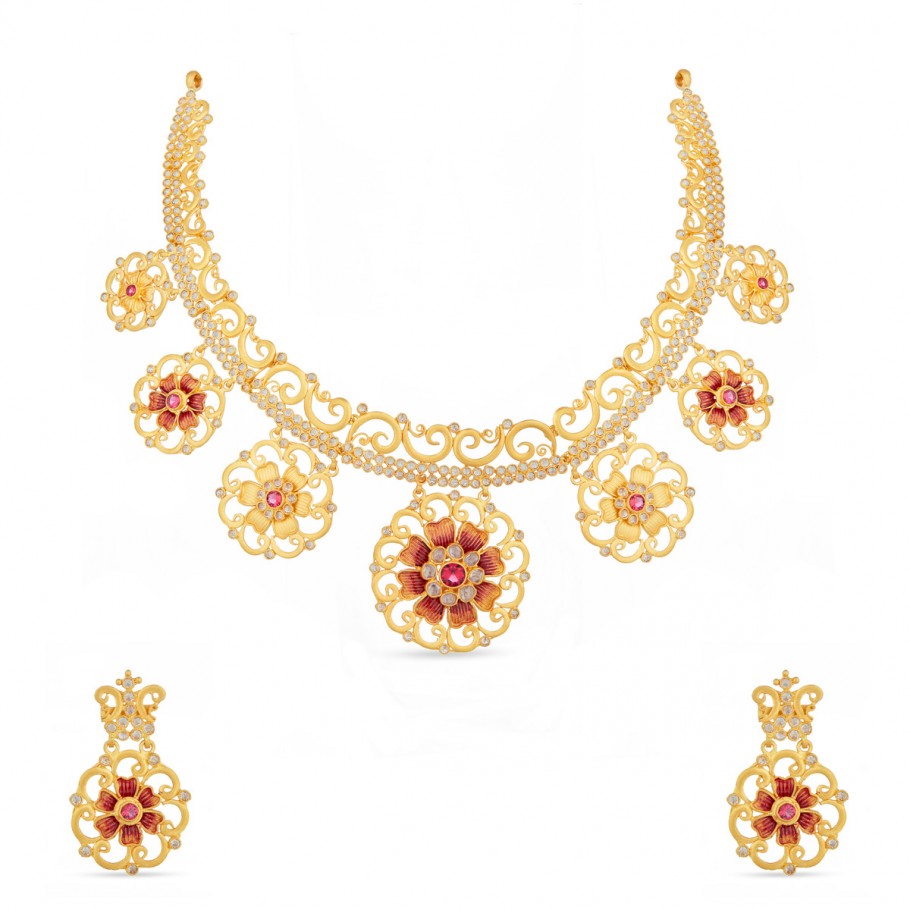 Floral Decade With Studded Gold Necklace