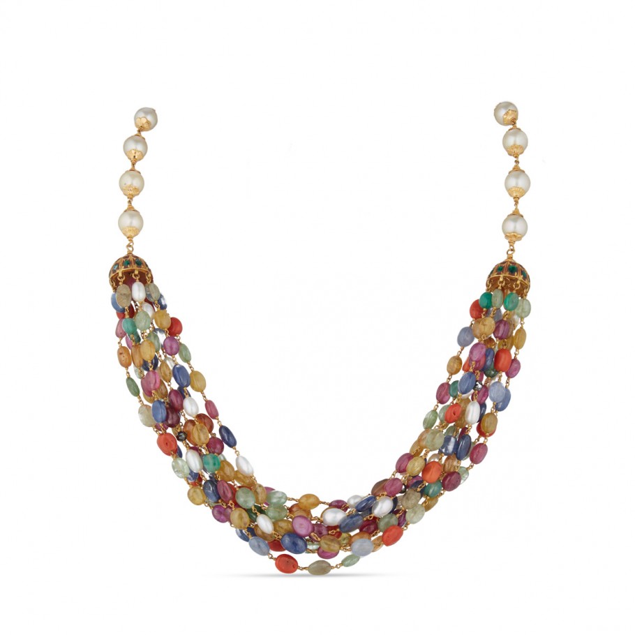 Navaratna Pearl Necklace - Short Necklace - Gold