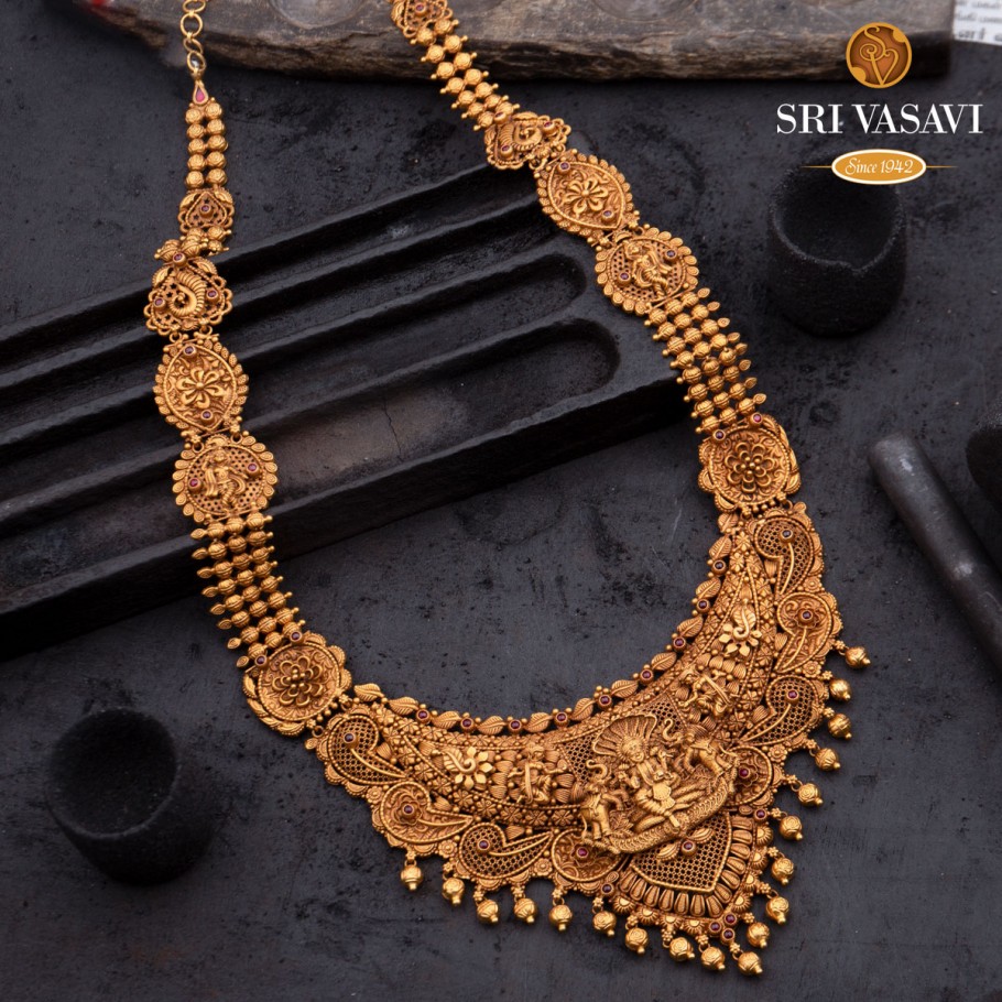 Prakruthi Antique Long Necklace - Long Necklaces - Gold