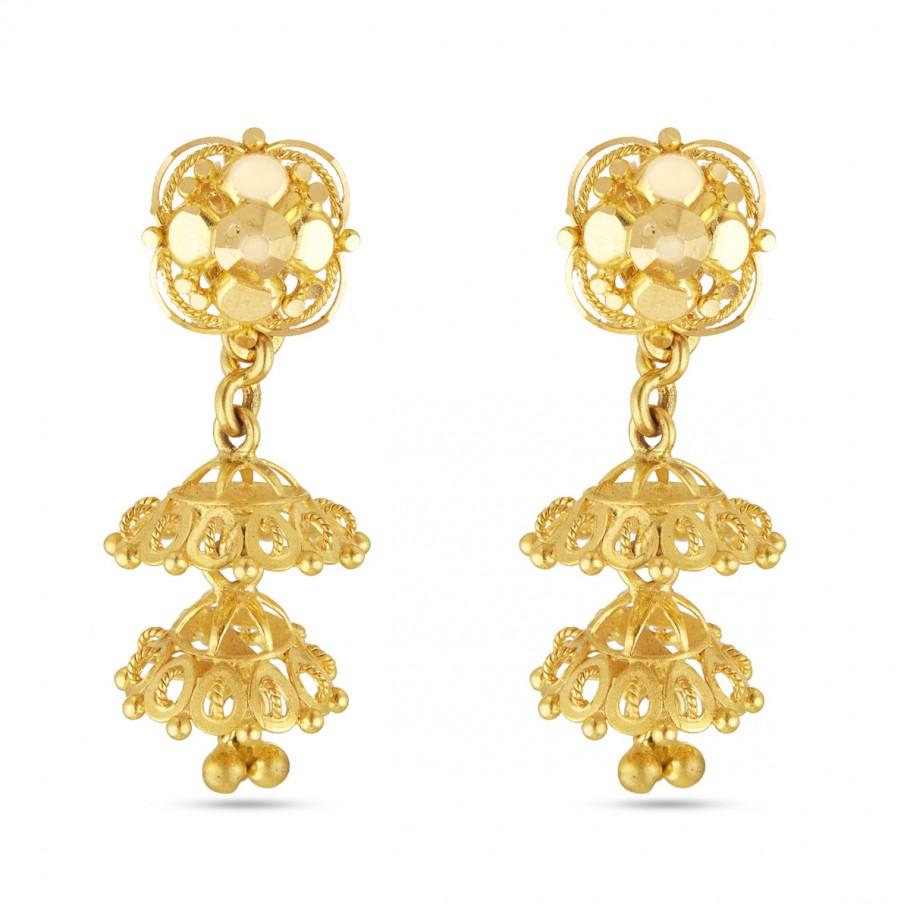 Traditional double layered jhumki - Earring - Gold