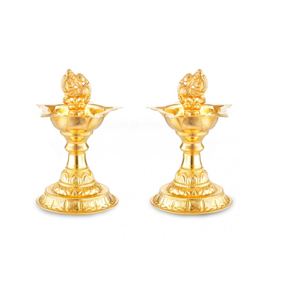 Annapakshi Pair Lamp in Gold