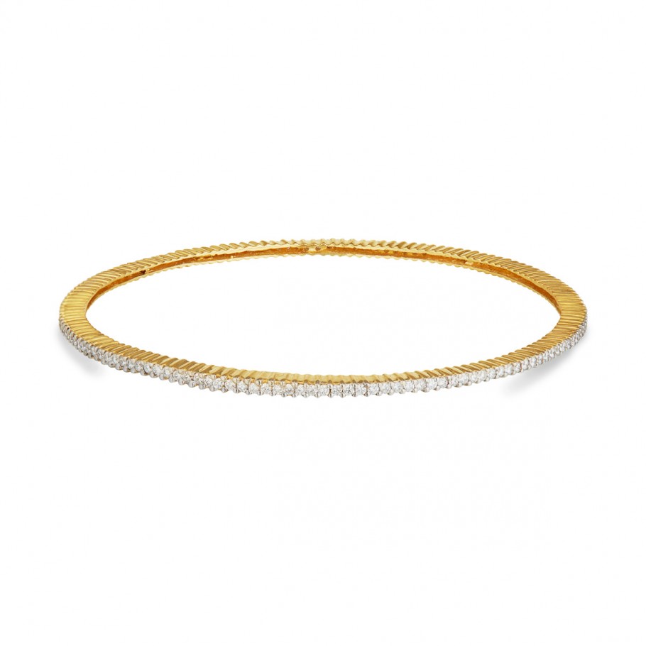 Womens Single Diamond Hook Round Bangle Bracelet 14K White Gold